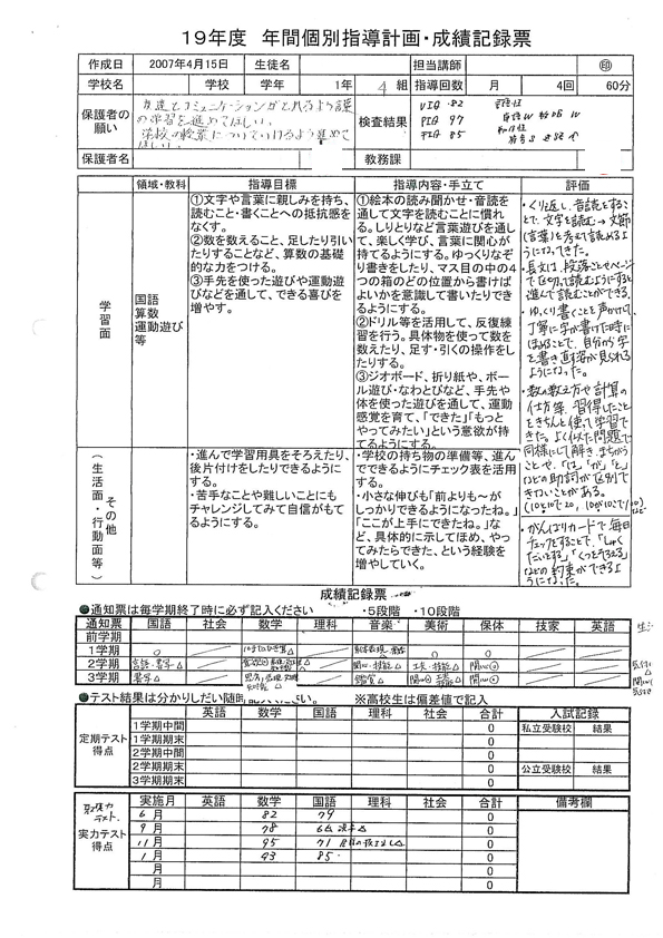 個別指導計画書